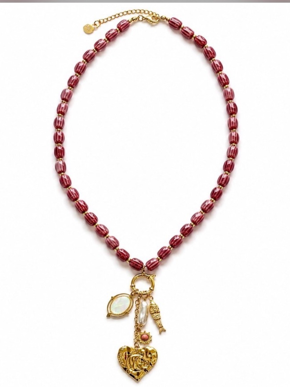 Mayamar  Red Glazed Bead
Charm Necklace